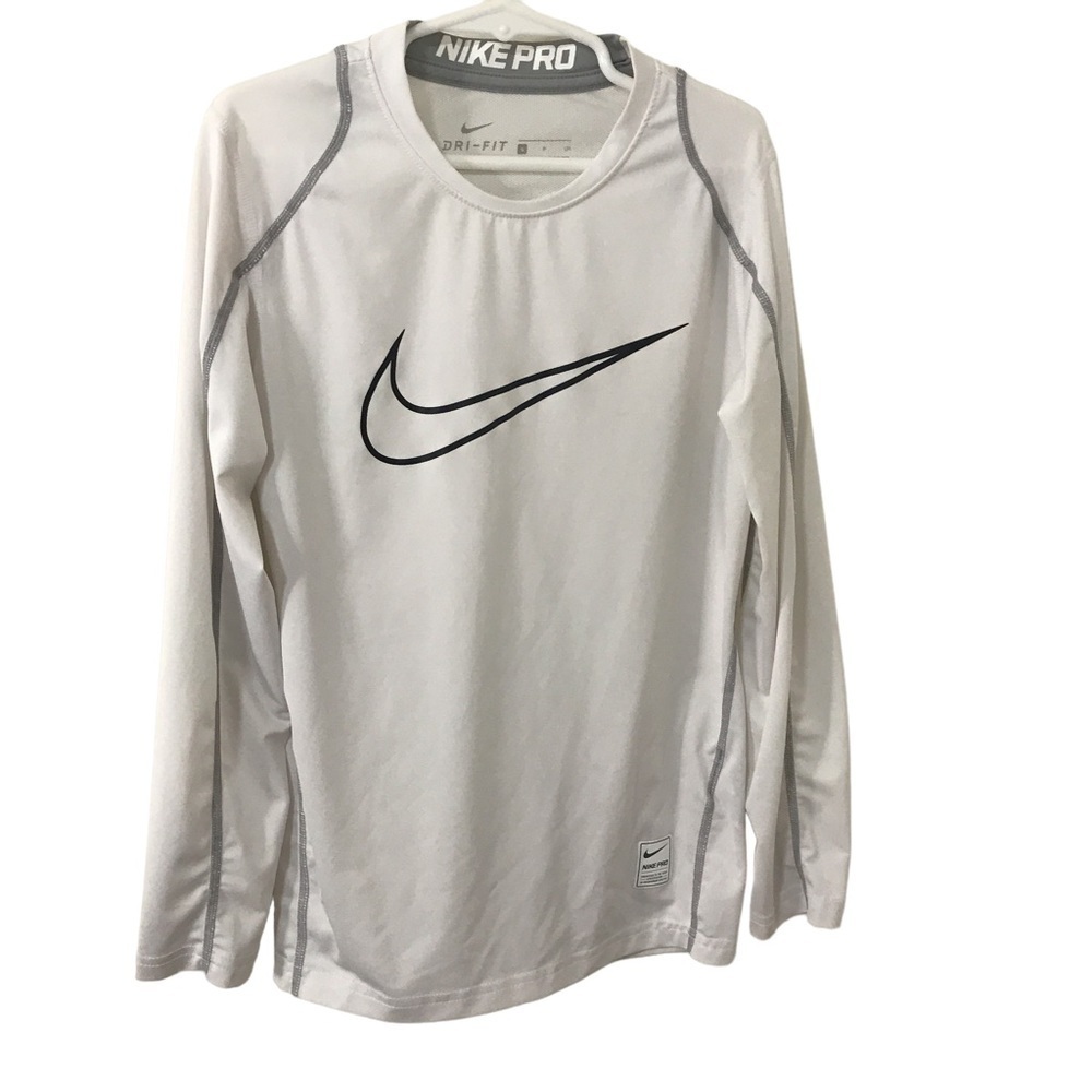 3/$15 Nike pro boys kids long sleeve white and silver training top S